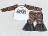 ブティックキッズ服ガールセットヒョウ幼児デザイナー服のスパンコールベルボトム衣装高品質の子供9349044