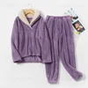 Women's Sleepwear Coral Fleece Women's Winter Pajama Set Fluffy Ladies Sleepwear Warm Thick Loose Homesuit Soft Solid Pijama Suit For Female T231223