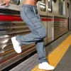 Jeans femininos 2023 Para mulheres, ele levantando calças de jeans reta de perna reta com vários bolsos pantalones de mujer
