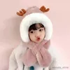 Eşarplar sevimli elk bebek şapkası eşarp kış kalın peluş kulak koruma beanie kapağı çocuklar için karikatür geyik boynuz erkek kızlar Noel şapkaları