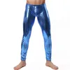 Calças da moda masculina de couro falso pvc calças noite clube magro calças compridas desempenho palco ouro prata azul leggings