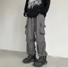 Herrbyxor svart last män joggar hip hop techwear hippie byxor för streetwear fickor överdimensionerade