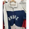 Rhude Hoodie Designer Fashion Man Mens Sweatshirts High Street Rhude Half Zipper Brodery Design Splice Loose Standing Neck Pull Casual Pullover