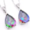 LuckyShine 12 PCS Lot Engagementsmycken Vatten Drop Rainbow Topaz Gems 925 Sterling Silver Necklace For Women Wedding Pendants Jew3086