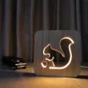 Wooden Squirrel Lamp Kids Bedroom Bedside Night Light Solid Wood LED USB Power Supply Night Light for Children Gift228H