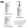 Accessori per il bagno di spazzolino da denti impostati con distributore di sapone o lozione, supporto per spazzolino, bicchiere e piatto di sapone Materiale in ceramica bianca