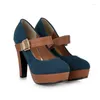 Dress Shoes Blue 2024 Summer Waterproof Platform Super High Heeled Women's Single-layer Round-toe Mary Jane