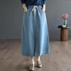 Jupes Nini Wondi Wonderland 2023 Automne Cotton Denim Split Vintage Jupe A-Line Femmes Spring Elastic Affine