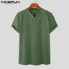 Herren-T-Shirts 2023 Männer Hemd Feste Farbe V Hals kurzärmelöstischer Stil Casual Clothing Streetwear Sommer männliche Tee Tops S-5xl Incerun