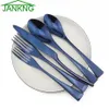 5pcs Set Blue Plattenwaren Set Edelstahl -Tischgeschirr Tischgeschirr Steak Lnife Fork Spoon Dinner Lebensmittel Regenbogen Bieger Set311h