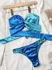 Swimwear femminile 2023 Donne Silk Bikini Set sexy dal patchwork senza spalline da bagno senza spalline patchwork rugoso con costume da bagno a catena rugosa su costumi da bagno a bassa vita t231223