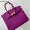 Designers Handbags Women Bags All Manual Wax Thread Sewing Bk25cm Togo Calfskin Anemone Purple Gold Button Portable Womens Large Capacity