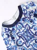 Casual Dresses Blue And Whiet Porcelain Printing Dress Spring Summer Women Knee-Length Street Party Fashion Sliming Vestidos