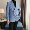 Мужские костюмы 2023 Высококачественная шерсть - Стильная совпадающая красивая текстура толстая двойная грудь повседневной костюм мужской куртка