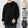 Men's Jackets Adjustable Drawstring Hoodie Distinctive Collar Button Solid Color With Patch Pocket For Fall