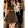 ワークドレスレトロなファッションシャツプリーツスカートスーツ女性秋のスプレッチレーストッププレミアムショートシャツスプリング女性2ピースセット服