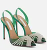 Sommer Sandal Luxus Design Frau sexy Sandalen Schuhe Gatsby Sling verschönerte PVC Slingback Pumps Hochzeitsfeier-Kleidungsschuhe 35-43 Super Aquazzura-