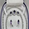 BeautifulAmethyst Inlay 링크 브레이슬릿 귀걸이 링 목걸이 Set285r