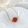 Pendant Necklaces Fashion Classic Red Agate Stone Beads Stainless Steel Retro Gold Color Thin Chain Necklace For Lover Couples Gift Jewelry