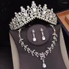 Ketting oorbellen set paarse kleuren bruidskroon bruids voor vrouwen chokers sets tiaras sieraden prom kostuum accessoires