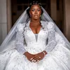 Abiti da sposa ASO EBI taglie forti per le maniche lunghe della Principessa Abito da sposa in pizzo applicato in pizzo per donne nere africane Spose splendide abiti da sposa raso a livello CDW167