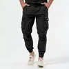 Men's Pants Side Pocket Men Trousers Mid Waist Cargo With Multi Pockets Button Zipper Closure Soft Breathable For Ankle-banded