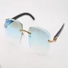 Rimless Diamond Cut 3524012-Óculos de sol de búfalos pretos originais Moda lentes esculpidas de alta qualidade Lentes multi-copos unissex Gold 265w