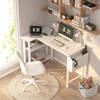 Lufeiya White L-formad dator skrivbord med kraftutloppshyllor, 40 tum litet hörn skrivbord för litet utrymme hemmakontor, l-formade skrivbord dator skrivbord, vit