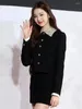 Work Dresses Kpop IVE Jang Won Young Black Small Incense Wind Suit Women's Autumn Short Cardigan Jacket High Waist A-line Skirt Two Piece