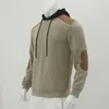 Herrtröjor män casual hoodie hooded tröja stilig våffla konsistens med dragsko huva lapp design lång ärm för