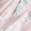 Frauen Nachtwäsche drei viertel Ärmeln japanische Kimono-Pyjamas für Frühlings- und Herbst-Baumwoll-Haus tragen Cartoon süßes zweiteiliges Set