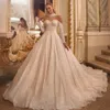 Strunningbride 2024 Lüks yüksek boyunlu boncuk incileri balo elbisesi gelinlik beyaz romantik uzun kollu tül prenses gelin elbisesi