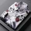 Camicie casual maschile maschile stampato in stile cinese camicia intelligente manica lunga end-down slim fit social work uomini