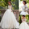 Stunning Tulle Off the Shoulder Sheer Jewel Neckline Ball Gown Wedding Dresses with Belt Long Sleeves Bridal Gown vestido de fiesta