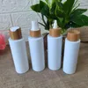 Storage Bottles 60ml 120ml 150ml 250m Bamboo Wood Lotion Pump Cap PET Plastic Bottle For Shampoo Body Hair Care