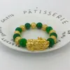 LY01 Vietnamese sand gold plated 24K gold green jade stone sand gold pixiu bracelet272y