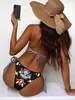 Women's Swimwear Women Flower Print Halter Lace-Up Bikini Set Boho Style Female Swimsuit Backless Push Up Swimwear Bathing Suit Beachwear Biquini T231223