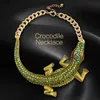 Punk smycken halsband alligator ödla kameleon coola djur smycken hänge halsband med akryl strass för kvinnor tonåring flicka265m