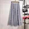 Jupes tulle femmes midi jupe plissée perles femmes 2023 printemps été coréen élastique haute taille tutu