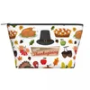 Cosmetic Bags Happy Thanksgiving Foods Trapezoidal Portable Makeup Daily Storage Bag Case For Travel Toiletry Jewelry