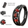 Bracelets Personality Natural Round Stone Crystal Bracelet Retro Multilayer Leather Men's Bracelet Charm Stainless Steel Magnetic Jewelry