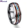 silver color koa wood abalone inlay high polish 8mm width 100% genuine wedding band elegance tungsten carbide rings for men 210701245F