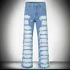 Mäns jeans high street mode vintage tvättade hålkontrast sömmar jeans vaqueros hombre dragkedja använde tiggare byxor bootcut jeans för män j231222