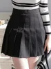 Kjolar våren hög midja boll veckade harajuku denim solid a-line sjöman kjol japansk skoluniform