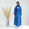 Vêtements ethniques 3 pièces Abaya Set Cotton manches longues Open Kimono Tops Pants Ramadan Eid Islam Femme musulmane décontractée