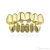 Hip Hop Gold Teeth Grillz Top & Bottom Grills Dental Mouth Punk Teeth Caps Cosplay Party Tooth Rapper Jewelry Gift 274O
