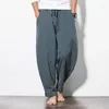 Męskie spodnie Oldyanup Men Casual Harlan Chinese Style luźne bawełniane długie spodnie wiosna letnia moda na szeroką nogę plażę plus size