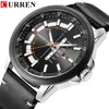 Curren Casual Leather Business Business Wrists Classic Black Quartz Men's Watch Afficher Date et semaine Male étanche CLOC156Q