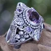 Роскошное аметистовое кольцо Древнее тайин лист