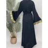 Этническая одежда Ид мусульманское платье для женщин Абая черная вспышка рукав джалабия кружевные вышива